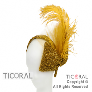 SOMBRERO VINCHA CON MO�O Y PLUMAS LAME ORO x 1